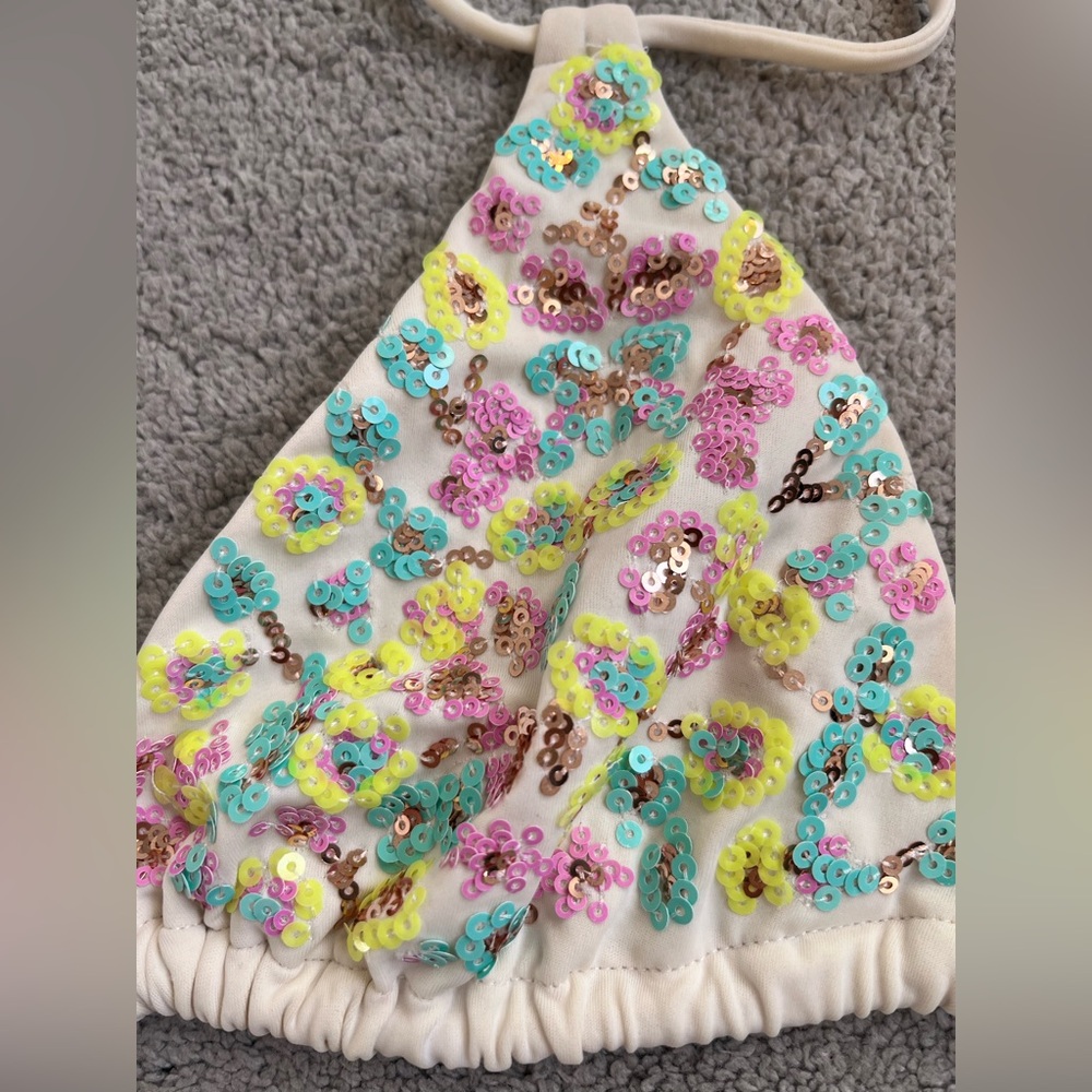 Victoria's Secret Floral sequin Bikini Top - white Multicolor Medium